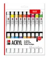 Produktbild: Marabu 1210000000202 - Acrylfarbenset mit 18 Farben á 12 ml, deckende, matt glänzende Acrylfarben auf Wasserbasis, für Keilrahmen, Malkarton, Papier und Holz geeignet, schnell trocknend