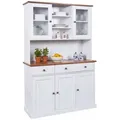 Produktbild: Sideboard Mit Drei Türen Und Drei Schubladen Mit Oberer Vitrine, Weiß Mit Braunen Details, 131 X 181 X 45 Cm