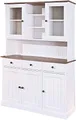 Produktbild: Inter Link - Vitrinenschrank - Küchenschrank - Geschirrschrank - Esszimmerschrank – Vitrine - Landhausstil - Kiefer Massivholz – 5 Türen – 3 Schubladen – Westerland 6.2 – Weiß/Sepia lackiert