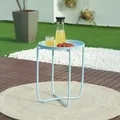 Produktbild: [en.casa] Outdoor Beistelltisch Sandefjord Tabletttisch Balkontisch mit abnehmbarem Tablett Himmelblau Gartentisch 53 x Ø40 cm rund Indoor Metalltisch