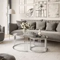 Produktbild: LORI GLASS 2in1 runder Couchtisch silber chrom/ Glastischplatte
