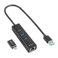 Produktbild: Sharkoon 3-Port USB Hub + RJ45 Ethernet Adapter 4044951037575