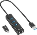 Produktbild: Sharkoon USB-Hub 3xUSB3.2 1xRJ45 45cm Kabel Aluminium schwar (4044951037575)