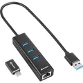 Produktbild: Sharkoon 3-Port USB 3.2 GEN 1 Aluminium Hub, RJ45 Ethernet Adapter, Schwarz