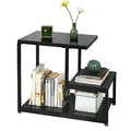 Produktbild: SoBuy® FBT65-SCH Beistelltisch mit Glasplatte Sofatisch Glastisch Couchtisch mit 3 Ablagen schwarz, BHT ca.: 65x55x35cm