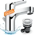 Produktbild: eisl Waschbeckenarmatur CLAUDIO, Waschtischarmatur mit Zugstange, Wasserhahn Bad mit Ablaufgarnitur, Chrom