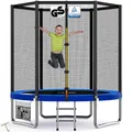 Produktbild: Devoko Trampolin Outdoor Ø 183/228/305/366/427 cm Indoor Trampolin Kinder Gartentrampoline, Komplettset mit Schuhnetz, Leiter, Randabdeckung, Sicherheitsnetz, Belastbarkeit 50 kg (Blau)