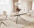 Produktbild: DELIFE Esstisch Edge, Keramik Minas Melange Weiß-Beige 180-220x100 Kreuzgestell Rechteck Ede