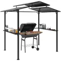 Produktbild: Outsunny Grillpavillon 250 x 160 x 250 cm wasserdicht Gartenpavillon mit Doppelschichtdach, Seitenregalen, Gartenlauben mit UV-Schutz, BBQ Pavillon, Gartenzelt Grillzelt für Garten Party BBQ, Schwarz