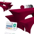 Produktbild: Beautissu Edles Stretchhussen Set 3tlg. Victoria - Elastische Hussen für Bierzeltgarnitur 220x70 cm – Festliche Husse Biertisch + 2 Bierbank - Bierzeltgarnitur Hussen in Rot Bordeaux