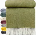 Produktbild: STTS International Wolldecke 100% Schurwolle Wohndecke in versch. Farben 140 x 200 cm Tagesdecke Schurwolldecke Woll-Plaid Tirol (Olive, 140 x 200 cm)