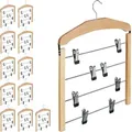 Produktbild: 12 x Rockbügel mehrfach, Hosenbügel Holz, 360° drehbarer Haken, Kleiderbügel rutschfest, HBT 45,5x39x2,5cm, silber/natur