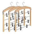 Produktbild: Relaxdays 12 x Rockbügel mehrfach, Hosenbügel Holz, 360° drehbarer Haken, Kleiderbügel rutschfest, HBT 45,5x39x2,5cm, Silber/Natur