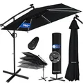 Produktbild: KESSER® Ampelschirm Holly Sonnenschirm Rechteckig LED Solar inkl. Abdeckung | Kurbel-Schirm mit Ständer UV-Schutz Aluminium Wasserabweisend Ø350cm Gartenschirm Schwarz