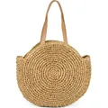Produktbild: styleBREAKER runde Damen Basttasche mit langen Henkeln | Geflochtene Korbtasche als Strandtasche oder Shopper | Großes Hauptfach mit Reißverschluss - Braun