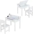 Produktbild: COSTWAY Kinderschreibtisch mit Stuhl, Kindertisch-Set mit klappbarer Tischplatte, Papierrollenhalter, Schülerschreibtisch für Kinder ab 3 Jahren, Ink. Papierrolle & Markern (Weiß)