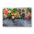 Produktbild: DEQORI Schneidebrett aus Glas | groß 30x20 cm | Motiv Auswahl an Superfood | Design Schneideplatte für Küche | Frühstücksbrett antibakteriell & rutschfest | Glasplatte & Servierplatte