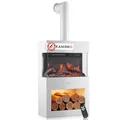 Produktbild: KAMINIO Elektrokamin Henri mit Ofenrohr - Elektrischer Kaminofen mit Heizung, 3D-Flammeneffekt, Holzfach, LED-Ambientelicht, Fernbedienung (Weiß)
