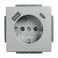 Produktbild: Busch-Jaeger 20 EUCB2USBAC-83 Schutzkontakt-/USB-A+C Steckdose Safety+, mit Befestigungskrallen, aluminium silber matt, Plattform 63