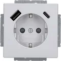 Produktbild: BUSCH-JAEGER Steckdose 20 EUCB2USBAC-83 | SCHUKO Unterputz | USB-A & USB-C Ladefunktion | Aluminium silber matt