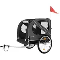 Produktbild: Hauki Fahrradanhänger & Hundebuggy 2in1, klappbar, Schwarz-Grau, 130x72x90 cm, Hundeanhänger bis 40 kg mit Reflektoren, Leine & Flagge,