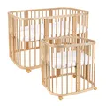Produktbild: Waldin Babybett aus Holz 7in1 mit Matratze, Mitwachsendes Kinder-Bett, Belüftet, Boden 5-Fach Verstellbar, All-Inclusive-Set, Holz Natur