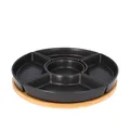 Produktbild: HOMLA Fincan Moderne Servierplatte Rund 6-teilig - Auffallendes Design Teller für Partys Feiern Snacks Häppchen - Porzellan und Bambusholz Ø 30 cm Schwarz