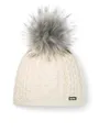Produktbild: Eisbär Mütze Damen Afra Lux Weiß - Merino für Frauen - mit Fleece schützt vor Kälte und Wind - Bommelmütze mit Kunstfell-Pompon Pudelmütze mit Zopfmuster Bequeme Strickmütze
