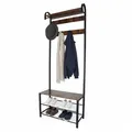 Produktbild: Relaxdays Garderobe, Schuhbank mit 2 Ablagen, 9 Haken, Hutablage, Kleiderständer HBT 182 x 69 x 30 cm, schwarz/ braun