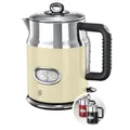 Produktbild: Russell Hobbs Wasserkocher [1,7l, 2400W] Retro Creme und polierter Edelstahl (Schnellkochfunktion, Wassertemperaturanzeige im Retrodesign, außenliegende Wasserstandsanzeige) Vintage Teekocher 21672-70
