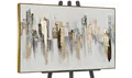 Produktbild: YS-Art Gemälde Stadtrhythmen, Abstraktion, Leinwandbild Großstadt in Weiß und Gold, Wolkenkratzer