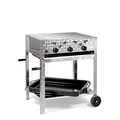 Produktbild: Gasgrill-Kombibräter 11kW 3-flammiger Edelstahl-Brenner fahrbar mit Grillrost und emaillierter Stahlpfanne Grillwagen Gastrobräter Profigrill