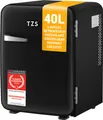 Produktbild: TZS First Austria - Retro Mini Kühlschrank 40L lautlos - Kleiner Minikühlschrank im Vintage-Design mit Innenbeleuchtung & 2 Türfächern - Minibar für Camping, Büro, Schlafzimmer & Hotel - Schwarz