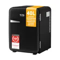 Produktbild: TZS First Austria - Retro Mini Kühlschrank 40L lautlos - Kleiner Minikühlschrank im Vintage-Design mit Innenbeleuchtung & 2 Türfächern - Minibar für Camping, Büro, Schlafzimmer & Hotel - schwarz