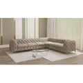 Produktbild: S-STYLE MÖBEL - Chesterfield Ecksofa Nova mit Goldene Metall Füßen aus Dunkle Creme Samtstoff -  Ottomane rechts, B/T/H: 323 cm/ 264 cm/ 75 cm