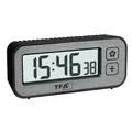 Produktbild: TFA Dostmann Mini-Wecker digital mit Temperatur und Luftfeuchtigkeit Switch, 60.2039.10, mit Höchst- und Tiefstwerte, mit Weckalarm und Quarzuhr, Reisewecker, klein, Nicht tickend, grau