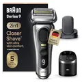 Produktbild: Braun Series 9 Pro+ Rasierer Herren Elektrisch, Elektrorasierer mit 5 Rasierelementen, ProComfort Aufsatz, Rasierapparat, 2-in-1-System, Reinigungsstation, 60 Min Akku, Made in Germany, 9597cc, Silber