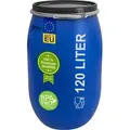 Produktbild: plasteo® 120 Liter Weithalsfass mit Deckel und Spannring Regenfass Kunststofffass Universalfass Deckelfass Maischefass Sauerkrautfass