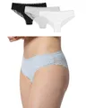 Produktbild: Snocks Brazilian Slip mit Spitze Damen aus Bio-Baumwolle (3er Pack) - Damenunterwäsche mit Perfekter Passform und angenehmem Tragegefühl - Unterwäsche Frauen Gr.XL, Farbe Weiß/Grau/Schwarz