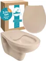 Produktbild: Calmwaters® Spülrandloses Hänge WC, Tiefspül WC aus Keramik, Komplettset mit WC Sitz mit Absenkautomatik in Beige-Bahamabeige, Waagerechter Abgang, WC Sitz aus antibakteriellem Duroplast, 99000190