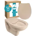 Produktbild: Calmwaters® Spülrandloses Hänge Wc, Tiefspül Wc Aus Keramik, Komplettset Mit Wc Sitz Mit Absenkautomatik In Beige-bahamabeige, Waagerechter Abgang, Wc Sitz Aus Antibakteriellem Duroplast, 99000190