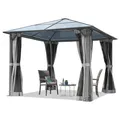 Produktbild: TOOLPORT Gartenpavillon 3x3 m Polycarbonat Dach ca. 6 mm - Hardtop Pavillon mit 4 Seitenteilen und Moskitonetzen in grau