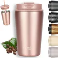 Produktbild: Milu Thermobecher 400ml - 100% Auslaufsicher - Edelstahl Kaffeebecher to go isoliert mit Strohhalm hält 10h heiß / 20h kalt, BPA-frei (Rose Gold, 400ml)