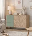 Produktbild: Schildmeyer Visby Sideboard 160934 Eiche hell Dekor/Pistazie/Fischgräten Dekor, 109 x 33 x 73,9 cm