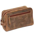 Produktbild: ALMADIH große Leder Kulturtasche für Damen und Herren Braun Vintage – Premium Badetasche Kulturbeutel Kosmetiktasche mit Doppel Reißverschluss (Pietro Vintage)