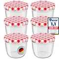 Produktbild: WELLGRO 6x Einmachgläser mit Schraubdeckel, 230 ml Einmachglas Klein, Marmeladengläser Rot Karierte, Kleine Gläser mit Deckel To 82, Einweckgläser Made in Germany, Schraubgläser Stückzahl: 6 Stück