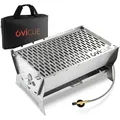 Produktbild: ovicue Grill groß L | Mobiler Steck-Gasgrill – Tragbarer Edelstahlgrill mit Stecksystem – Gas- & Holzkohlebetrieb – Inkl. Tragetasche – Pe... - Silber