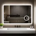 Produktbild: GIMBELEN LED Badezimmer Spiegel mit Uhr 100 x 60 cm, 3 Lichtfarben, Dimmbar, 3-facher Vergrößerung, Anti-Beschlag, Speicherfunktion - Silber