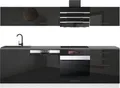 Produktbild: Belini Küchenzeile Küchenblock Linda - Küchenmöbel 240 cm Einbauküche Vollausstattung ohne Elektrogeräten mit Hängeschränke und Unterschränke, mit Arbeitsplatten, Schwarz Hochglanz