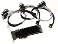 Produktbild: KALEA-INFORMATIQUE PCI Express PCIe 3.1 x4 Controller-Karte mit 24 SATA 6G-Ports. Chipsatz JMB575 (x6). Mit Low- und High-Profile-Kabeln und -Winkeln.